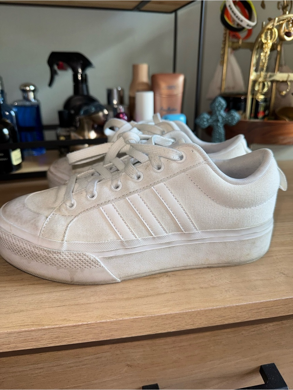 Adidas White Canvas Women's Platform Sneakers 7.5